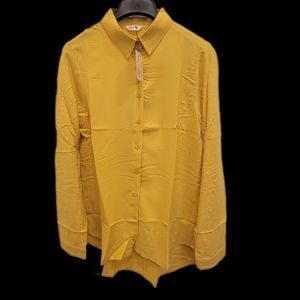 Women Button Down Blouse Size M Mustard Yellow